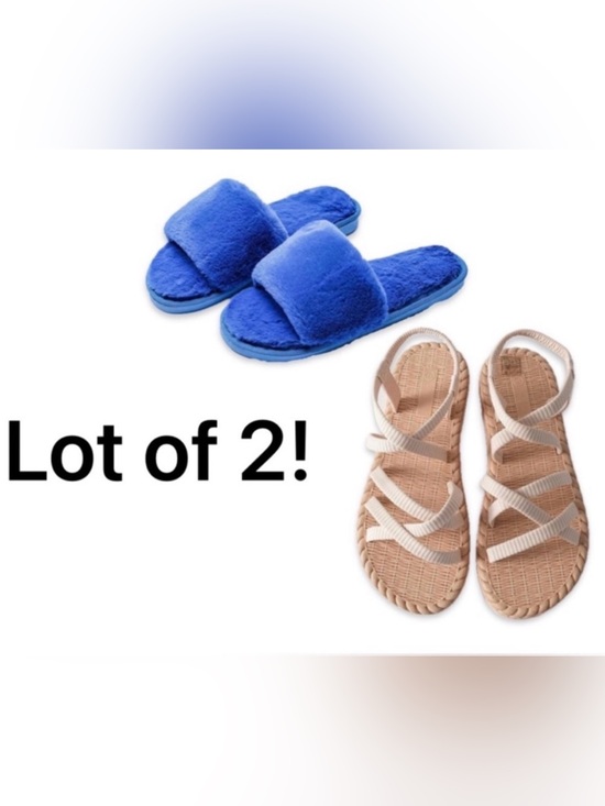 SHEIN Shoes - NEW Lot of 2x [SHEIN] Plush Slip-On Slippers & Gladiator Sandals Womens Sz 8/9